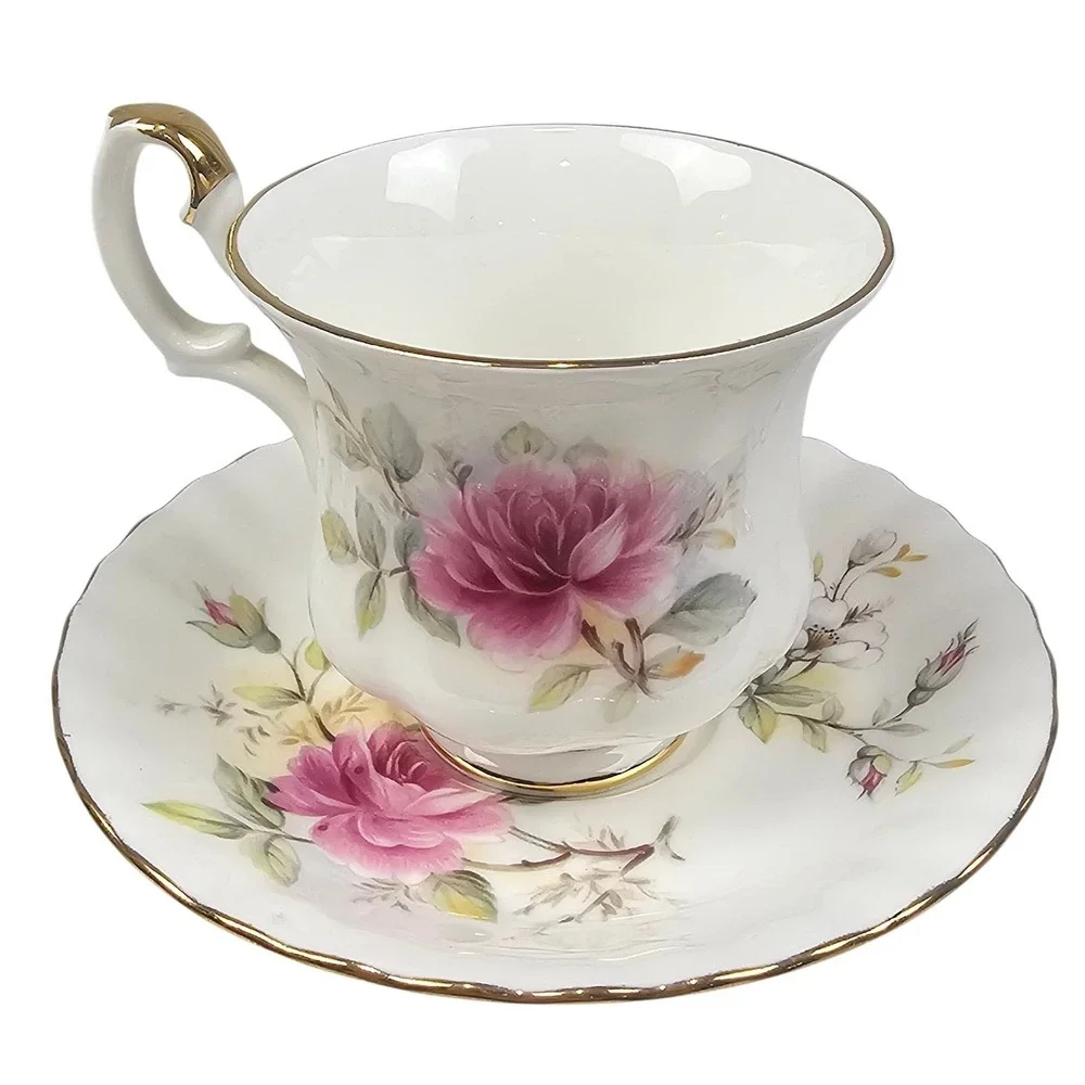 Royal Albert Bone China Teacup Saucer Set Danbury Mint‎ Pink Rose Floral England